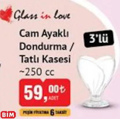 GLASS İN LOVE 3'LÜ CAM AYAKLI  DONDURMA / TATLI KASESİ  ~250 CC